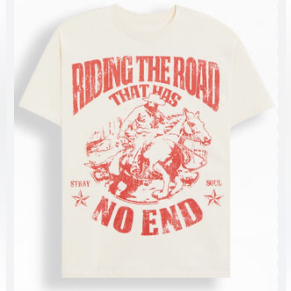 PacSun Men’s Cream T-Shirt RIDING THE ROAD THAT HAS NO END | M